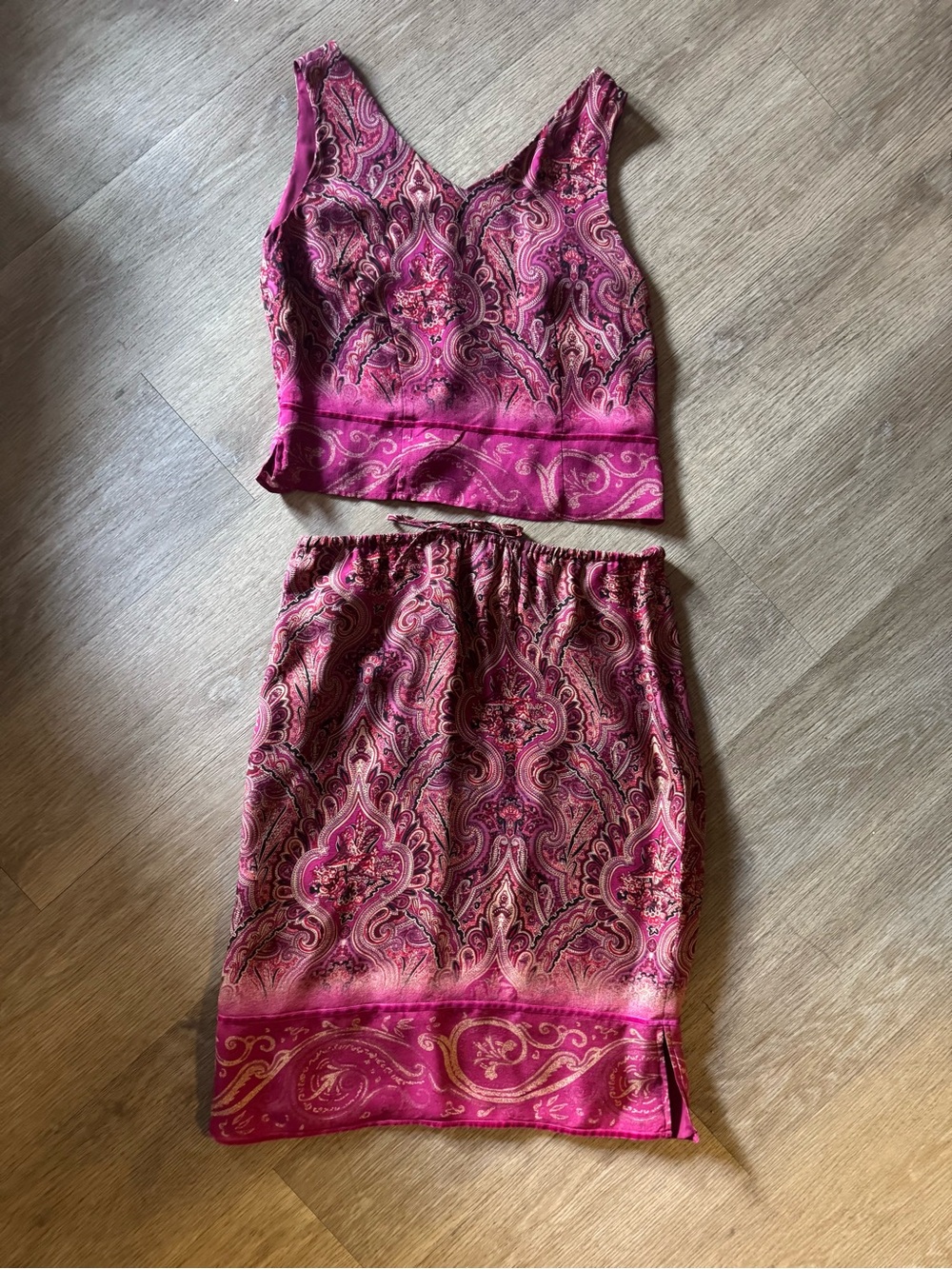 Valerie Stevens Vintage Silk Paisley Print Skirt Sz M & Shirt Sz S Set